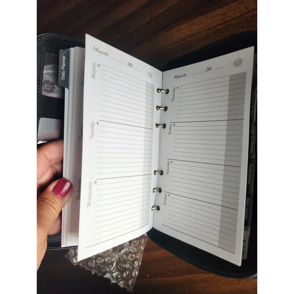 NWT Mundi Mundex Planner Organizer Black Faux Pebble Leather Agenda, Calculator,